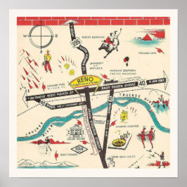 Vintage Retro Reno Nevada Skriv ut Poster