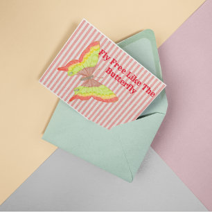 Vintage Retro Röd Gul Grön Fjäril Vykort