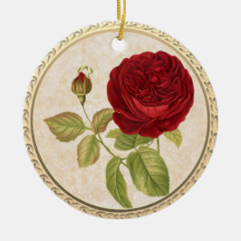 Vintage Retro Röd Ros Jul Keramik Ornament