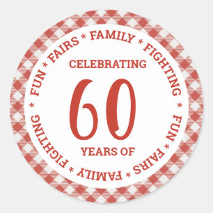 Vintage Retro Röd Vit Gingham Randig Anpassad Text Runt Klistermärke