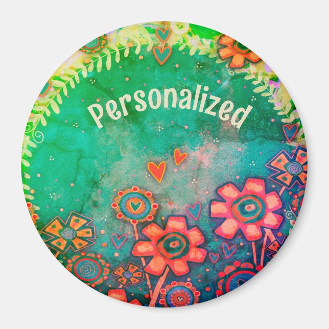 Vintage Retro Roligt Flowers Inspiritivity Anpassn Magnet (Framsidan)