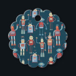 Vintage Retro Roligt Robot Mönster Gåvor Etiketter<br><div class="desc">En söt mönster av stil-robotar från retro 1950 på mörkens bakgrund.</div>