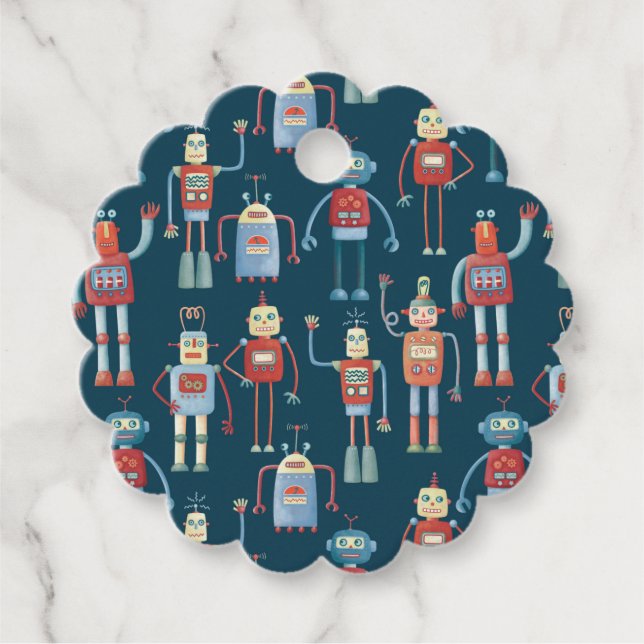 Vintage Retro Roligt Robot Mönster Gåvor Etiketter (Framsida)