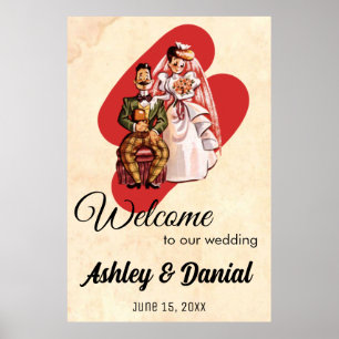 Vintage Retro Romantic Bride Groom Rustic Bröllop Poster