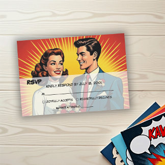 Vintage Retro Romantic Couple Comic Style Wedding OSA Kort