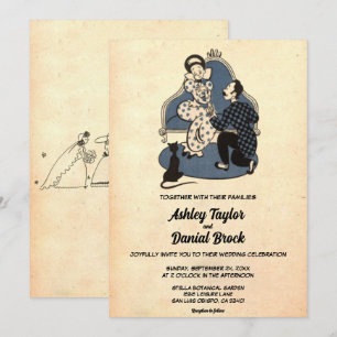 Vintage Retro Romantic Couple Old Rustic Bröllop Inbjudningar