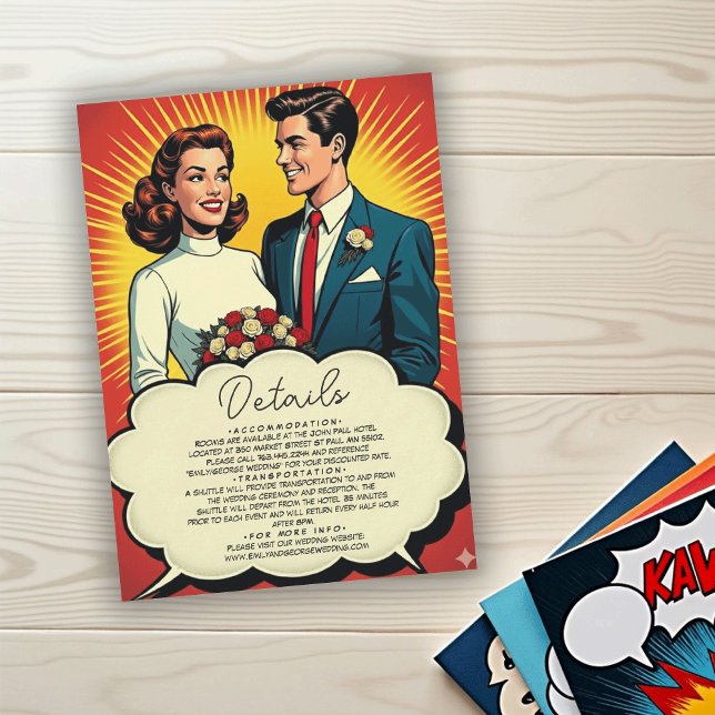 Vintage Retro Romantiskt Par Seriestil Bröllop Tilläggskort (Skapare uppladdad)