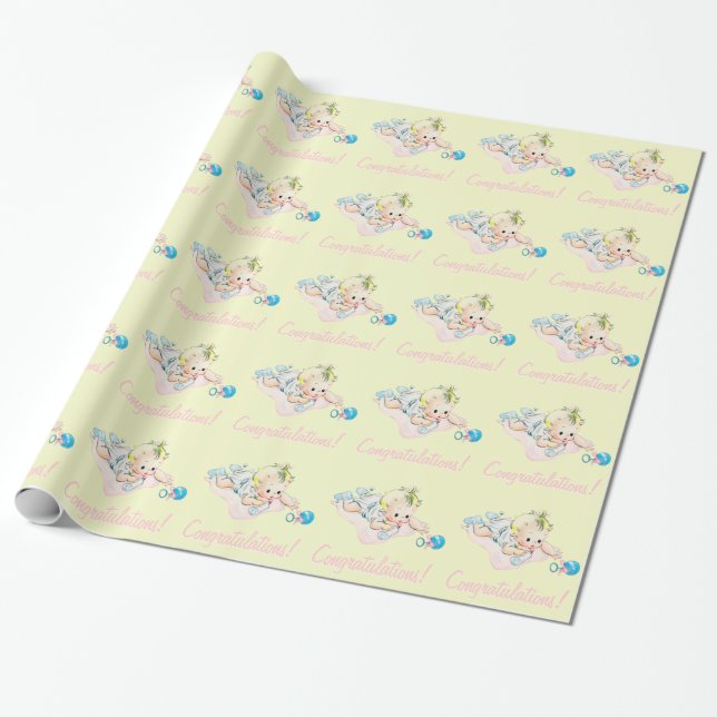Vintage Retro Rosa Baby Shower Presentpapper (Utrullad)