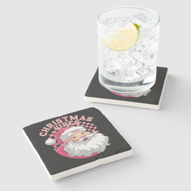 Vintage Retro Rosa jultomte Stenunderlägg (Sidan)