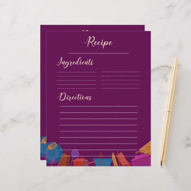 Vintage retro rosa-köket Recipe Lakan (Fram/Back In Situ)