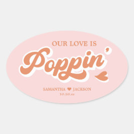 Vintage Retro Rosa Orange Popcorn Bröllopsgåva Ovalt Klistermärke