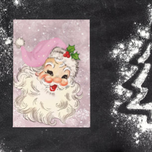 Vintage Retro Rosa Tomte Jul Vykort