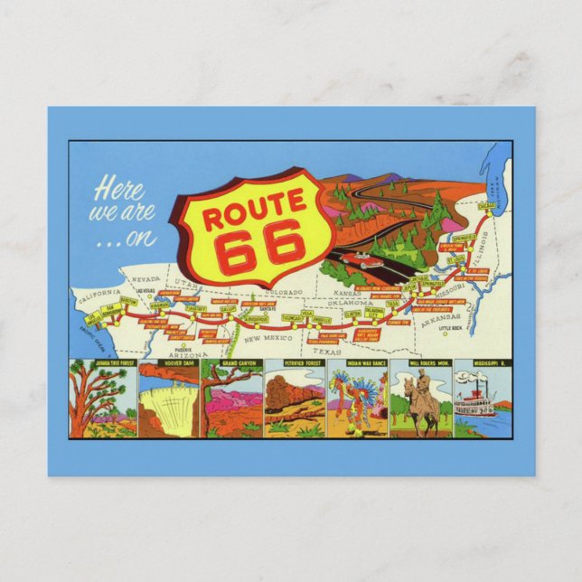 Vintage Retro Route 66 Kart vykort (Framsida)