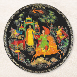 Vintage Retro Russian Fairy Tale Fantasy Colorful Underlägg Papper Rund