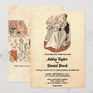 Vintage Retro Rustic Funny Bride Groom Old Bröllop Inbjudningar