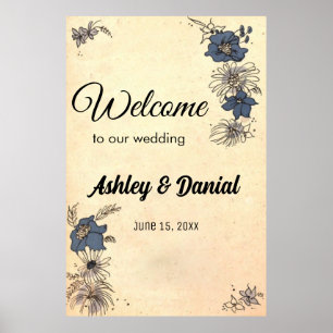 Vintage Retro Rustic Old Botanical Blommigt Bröllo Poster