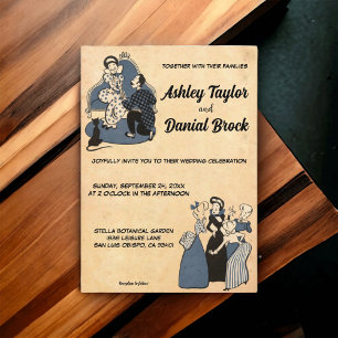 Vintage Retro Rustic Tecknad Bok Romantic Bröllop Inbjudningar