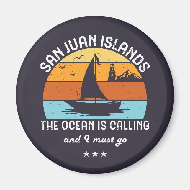 Vintage Retro San Juan Islands Sailing Magnet (Framsidan)