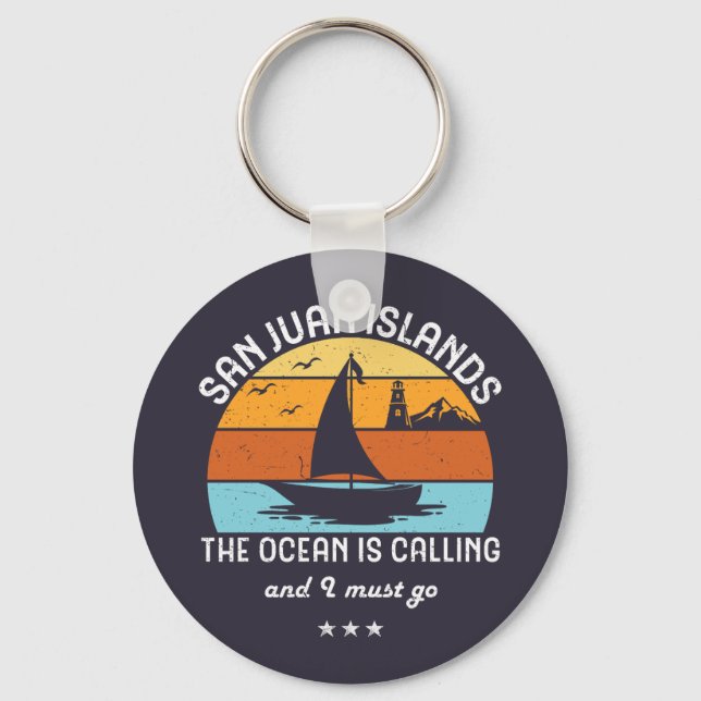 Vintage Retro San Juan Islands Sailing Nyckelring (Framsida)