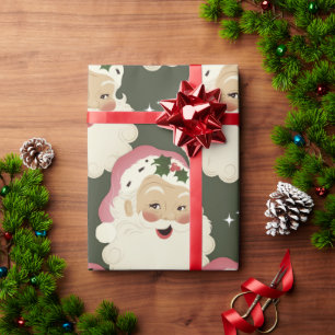 Vintage Retro Santa Ansikte Gnistra Aesthetic Grön Presentpapper
