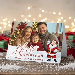 Vintage Retro Santa In Snow Custom Christmas Photo Helgkort