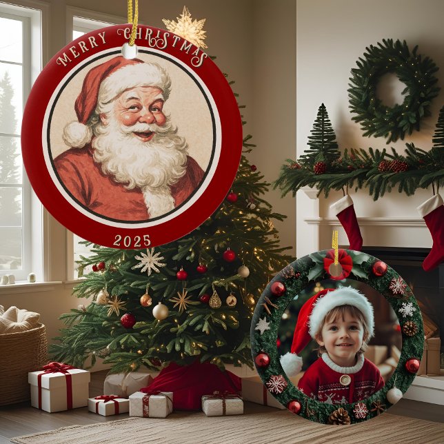 Vintage Retro Santa Julgransprydnad Keramik (Skapare uppladdad)