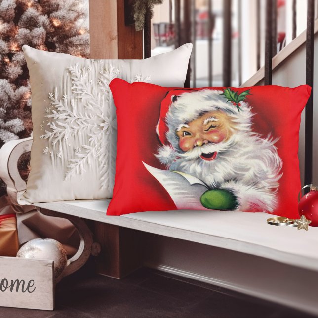 Vintage Retro Santa med listjul Prydnadskudde (Vintage Retro Santa With List Christmas Accent Pillow)