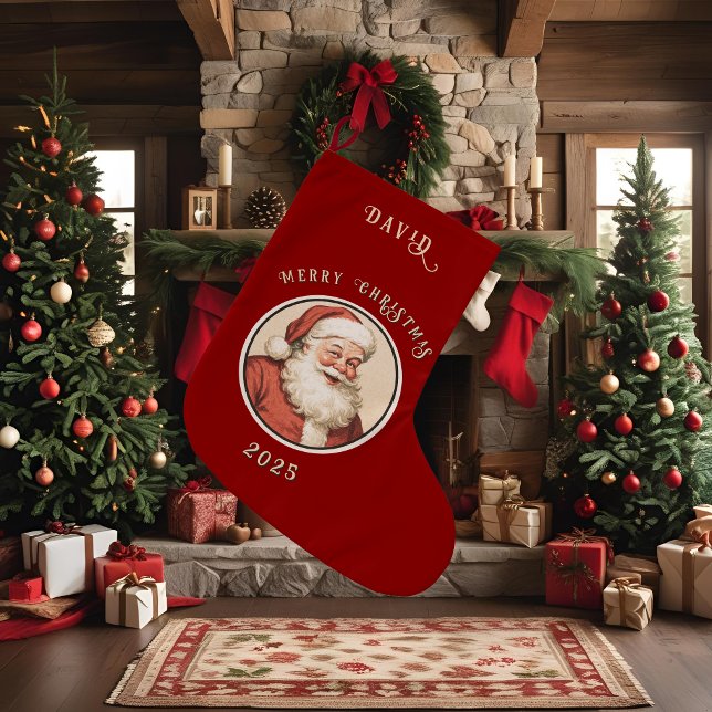 Vintage Retro Santa Stor Julstrumpa (Skapare uppladdad)