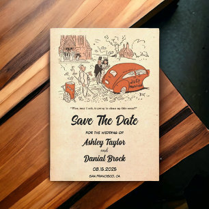 Vintage Retro Sarcasm Funny Bröllop spara datum Inbjudningar