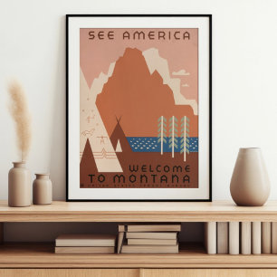 Vintage Retro Se Amerika Välkommen till Montana Poster