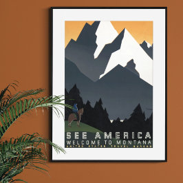 Vintage Retro Se Amerika Välkommen till Montana Poster