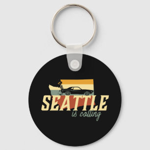 Vintage Retro Seattle Washington USA City Karta Nyckelring