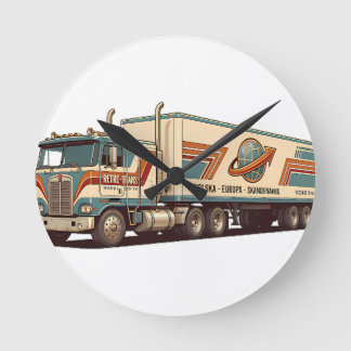 Vintage Retro Semi Truck Kuddcover Rund Klocka