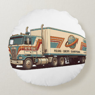 Vintage Retro Semi Truck Kuddcover Rund Kudde