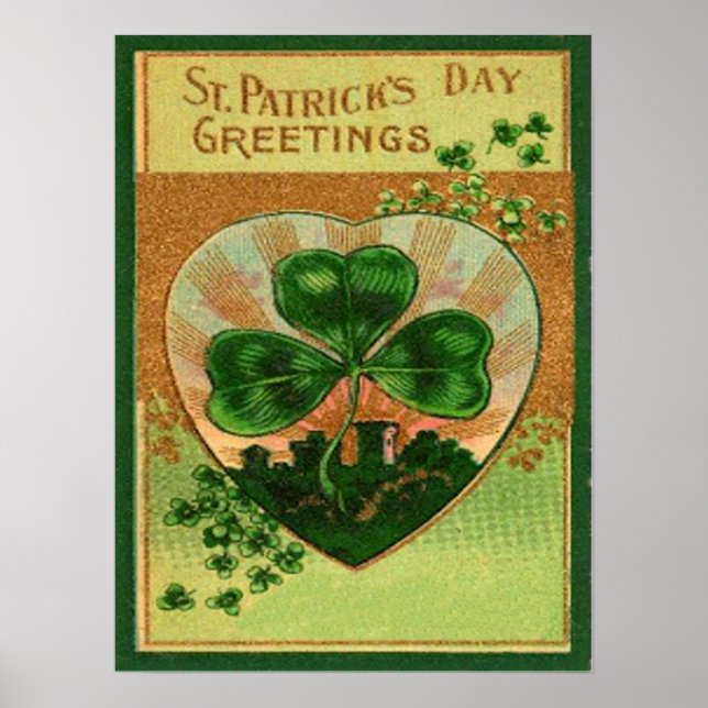 Vintage Retro Shamrock St Patrick hälsningskort Poster (Framsidan)