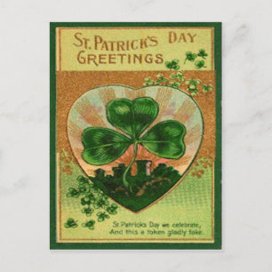 Vintage Retro Shamrock St Patrick hälsningskort Vykort