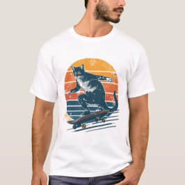 Vintage Retro Skateboard Cat på Skateboard Solnedg T Shirt