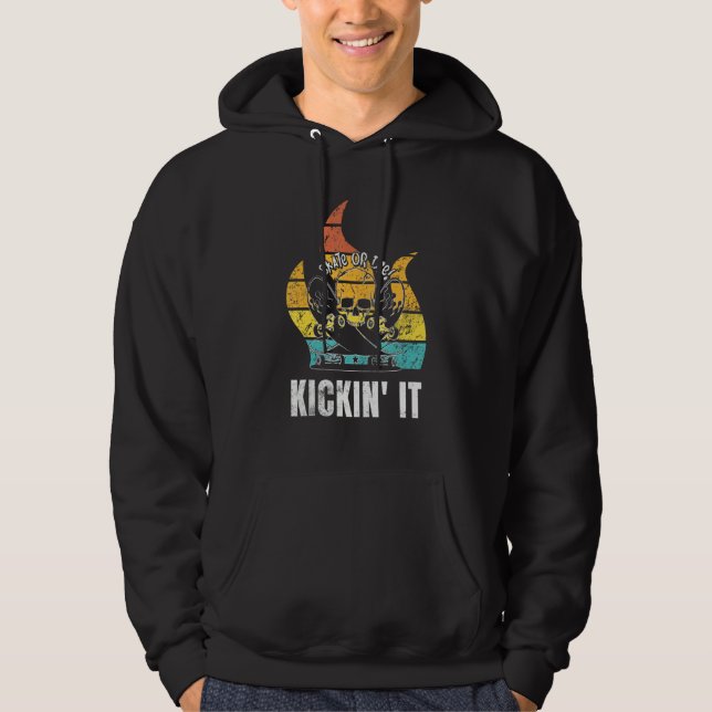 Vintage Retro Skateboard Skull Skateboarding Hoodie (Framsida)