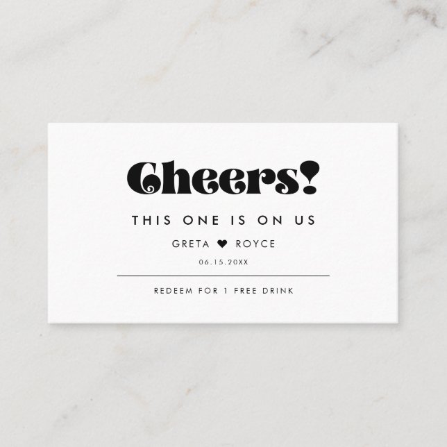 Vintage Retro-skript Bröllop Drink Biljett (Framsida)