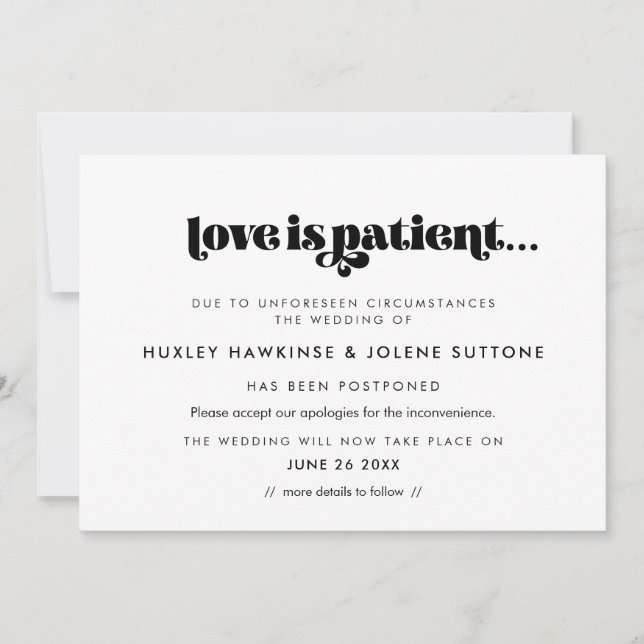 Vintage retro skrivstil Kärlek är tålmodig bröllop Inbjudningar (Framsida)