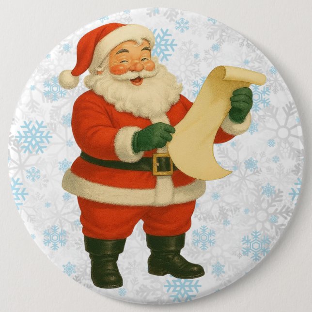 Vintage/retro snäll och glad tomte knapp (Framsida)
