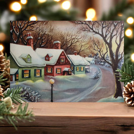 Vintage Retro Snö täckte hus jul Helgkort
