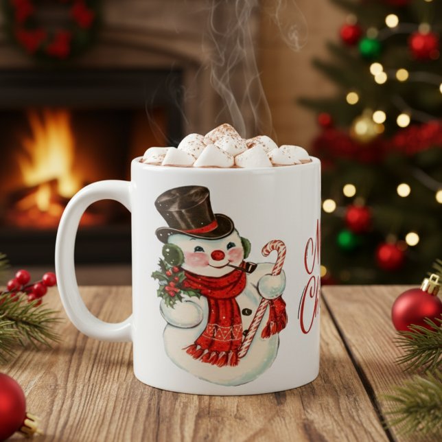 Vintage Retro Snögubbe God jul Kaffemugg (Vintage Retro Snowman Merry Christmas Coffee Mug)