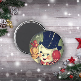 Vintage Retro Snögubbe Helgdag Magnet