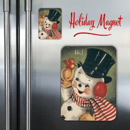 Vintage Retro Snögubbe Helgdag Magnet
