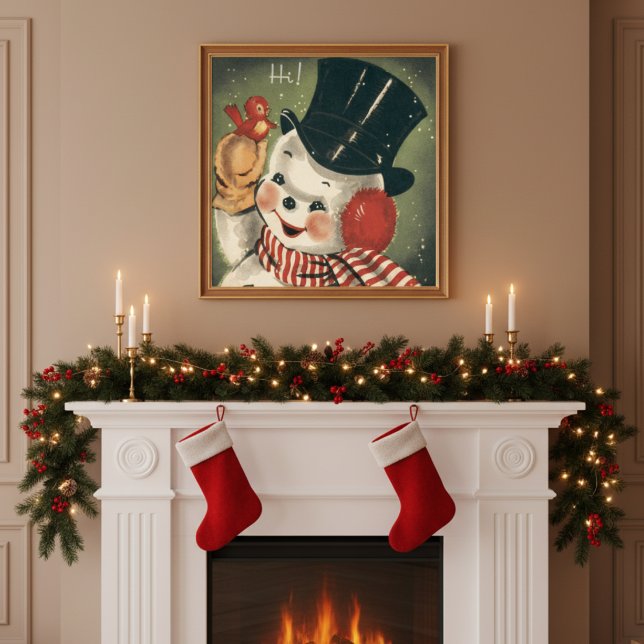 Vintage Retro Snögubbe Helgdag Poster (Vintage Retro Snowman Holiday Poster)