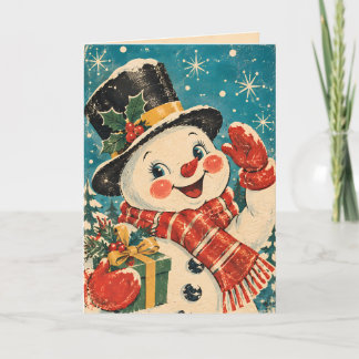 Vintage Retro Snömannen Jul Holiday Kort