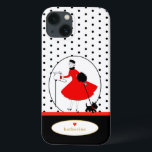 Vintage Retro Snyggt Dam Scottie Hund<br><div class="desc">Har en återdesign av vintagen av snyggt dam och hennes skotska hund. Klar med röd och svart färg,  accentuerad med svart polka dots på vit bakgrund och personlig med ditt namn i guld färg. Gör en underbar gåva till födelsedag,  studenten,  helgdagar,  jul och mer!</div>