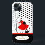 Vintage Retro Snyggt Dam Scottie Hund<br><div class="desc">Har en återdesign av vintagen av snyggt dam och hennes skotska hund. Klar med röd och svart färg,  accentuerad med svart polka dots på vit bakgrund och personlig med ditt namn i guld färg. Gör en underbar gåva till födelsedag,  studenten,  helgdagar,  jul och mer!</div>