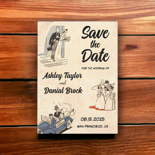 Vintage Retro Snyggt Rustic Bröllop spara datum Inbjudningar